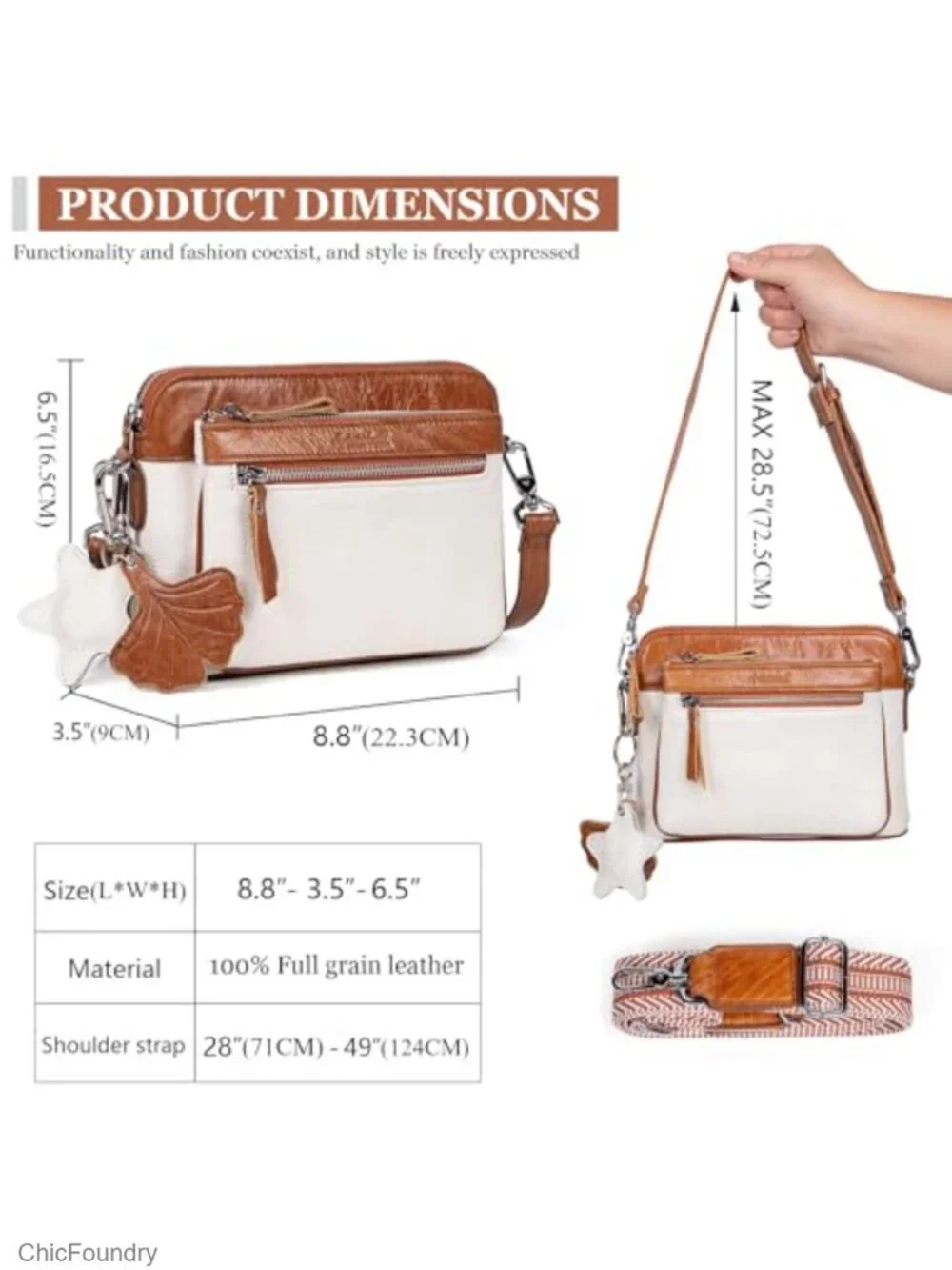 Genuine Leather Crossbody Bag with Wide Strap for Women Travel & Daily Purse